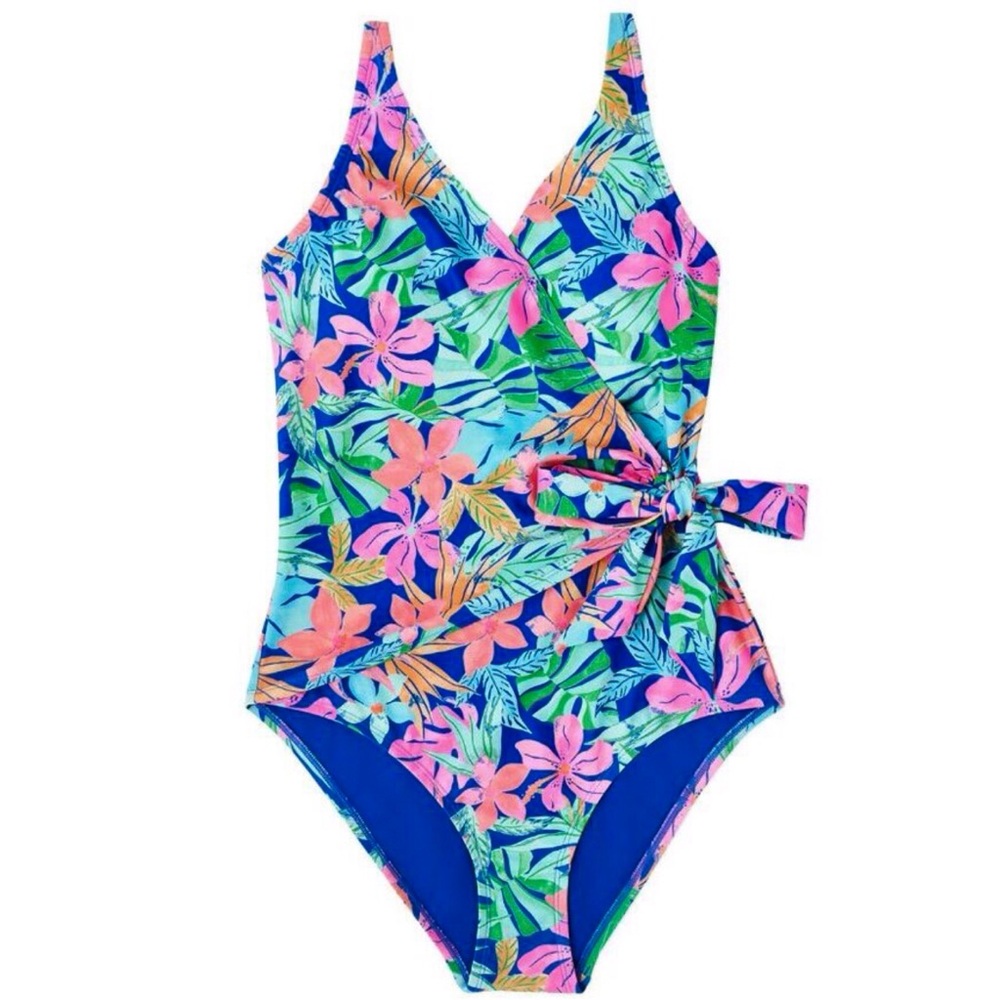 Member’s Mark NWT XL One-Piece Swimsuit Wrap-Style Tropical Floral Bathing Suit